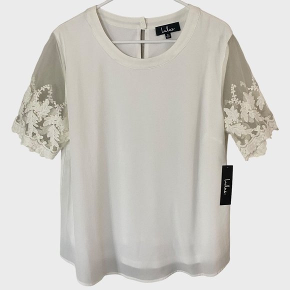 Lulu's Lisa Marie White Embroidered Top Women's Size XL White Lace Crochet New - Picture 1 of 14